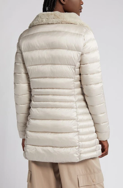 Save The Duck Caroline Faux Fur Collar Longline Puffer Jacket In Rainy Beige