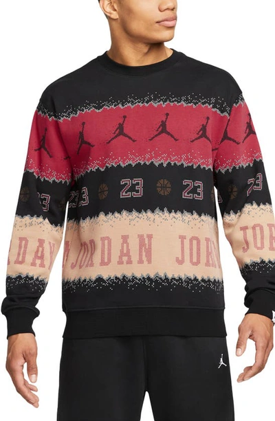 Shop Jordan Essentials Holiday Fair Isle Crewneck Sweatshirt In Gym Red/ Black