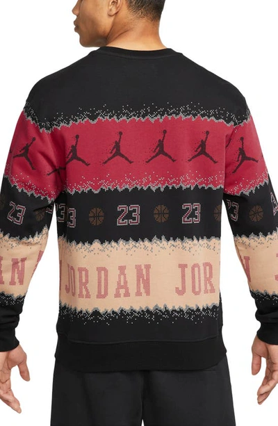Shop Jordan Essentials Holiday Fair Isle Crewneck Sweatshirt In Gym Red/ Black
