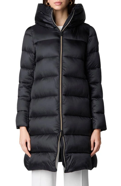 Shop Save The Duck Lysa Quilted Hooded Longline Coat In Black