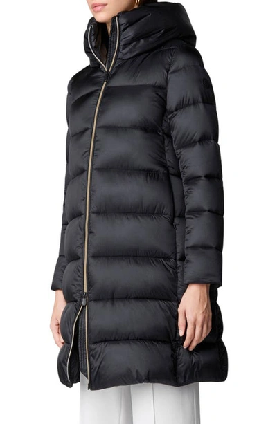 Shop Save The Duck Lysa Quilted Hooded Longline Coat In Black