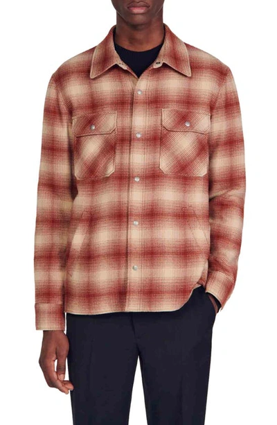 Shop Sandro Plaid Insulated Overshirt In Red