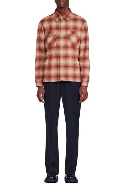 Shop Sandro Plaid Insulated Overshirt In Red
