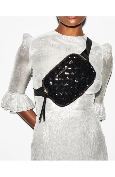 Shop Mz Wallace Madison Quilted Sequin Belt Bag In Black Sequin