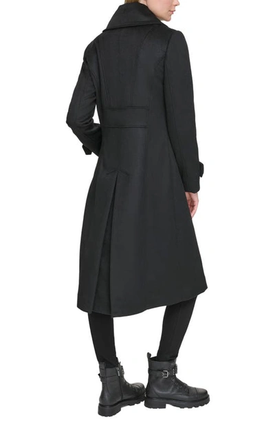 Shop Karl Lagerfeld Wing Collar Wool Blend Peacoat In Black