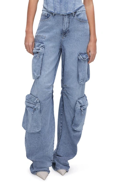 Shop Good American Wide Leg Denim Cargo Jeans In Indigo301