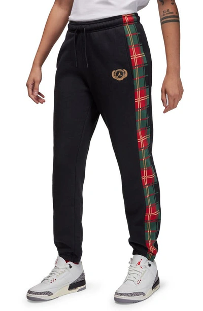 Shop Jordan Brooklyn Plaid Fleece Sweatpants In Black/ Elemental Gold