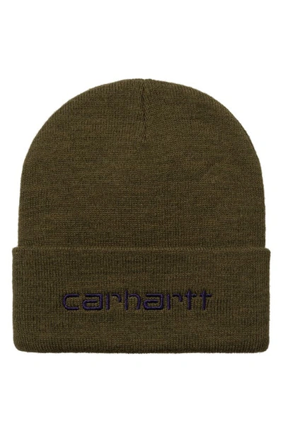 Shop Carhartt Script Logo Cuff Beanie In Highland / Cassis