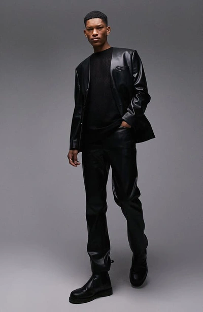 Shop Topman Oversize Faux Leather Blazer In Black