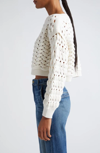 Shop Alice And Olivia Allene Cable Stitch Cotton Blend Sweater In Ecru