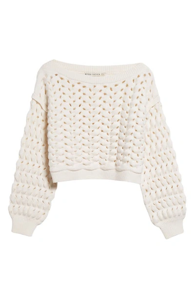 Shop Alice And Olivia Allene Cable Stitch Cotton Blend Sweater In Ecru