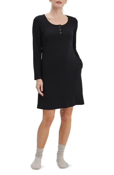 Shop Nom Maternity Heart On My Long Sleeve Maternity/nursing Nightgown In Black