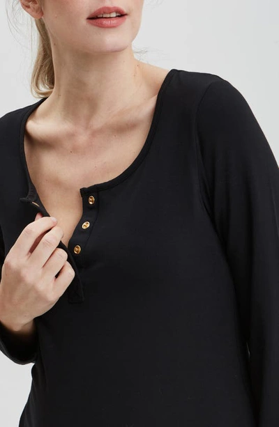 Nom Maternity Heart On Your Sleeve Henley Nursing Nightgown In Black