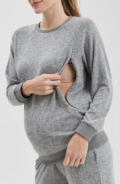 Shop Nom Maternity Heart On My Sleeve Maternity/nursing Sweatshirt In Grey