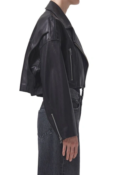 Shop Agolde Remi Crop Leather Biker Jacket In Black