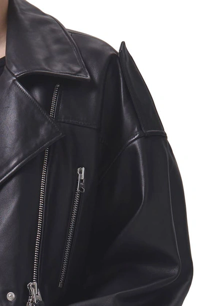 Shop Agolde Remi Crop Leather Biker Jacket In Black