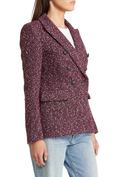 Shop Rag & Bone Preston Double Breasted Wool Blend Tweed Blazer In Burgundy