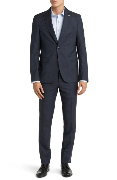 Shop Ted Baker Roger Extra Slim Fit Deco Check Wool Suit In Navy