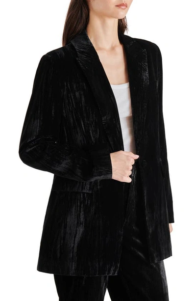 Shop Steve Madden Imann One-button Crushed Velvet Blazer In Black