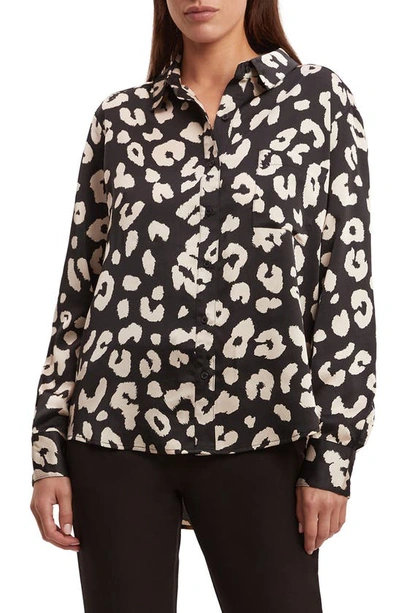 Shop Bardot Classic Leopard Satin Button-up Shirt In Leopard/ Black