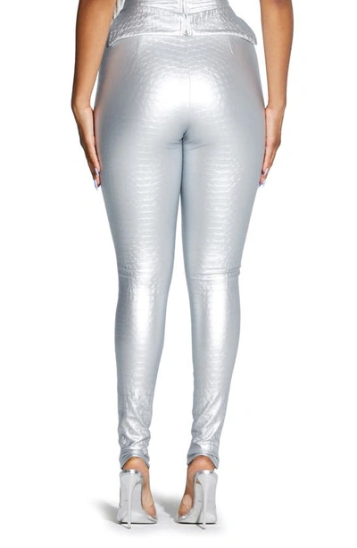 Shop Naked Wardrobe Oh So Tight Crocodile Faux Leather Leggings In Silver