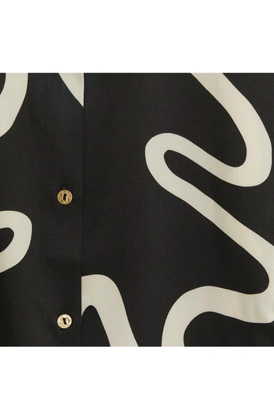 River Island Oversize Abstract Print Satin Button-up Shirt In Black