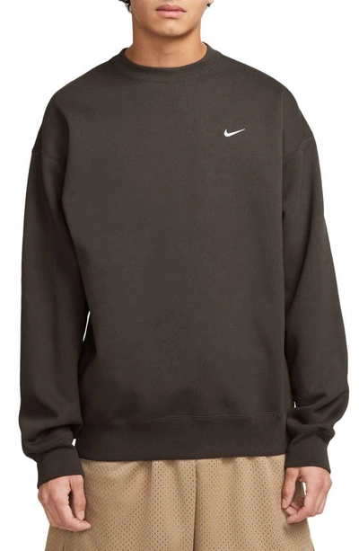 Shop Nike Solo Swoosh Oversize Crewneck Sweatshirt In Baroque Brown/ White