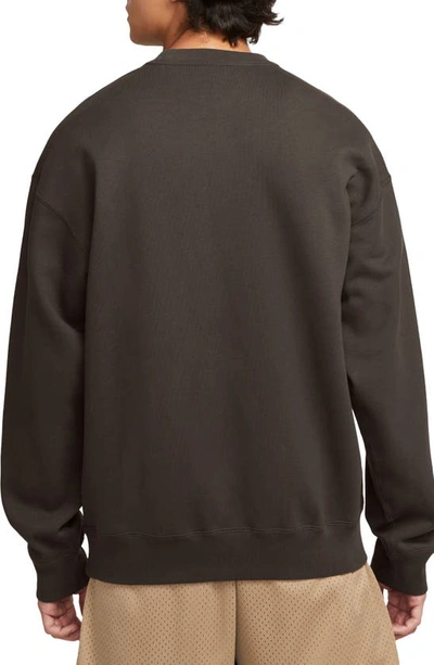 Shop Nike Solo Swoosh Oversize Crewneck Sweatshirt In Baroque Brown/ White