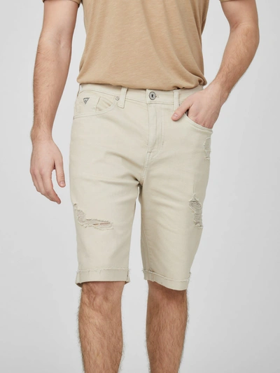 Shop Guess Factory Abby Straight Denim Shorts In Beige