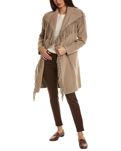 Shop Elie Tahari Fringe Wool-blend Coat In Brown