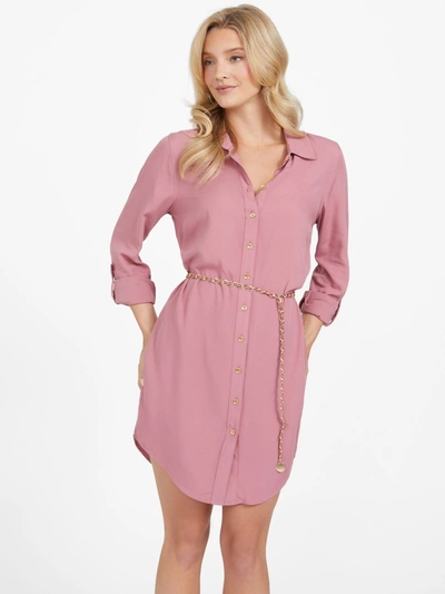 Shop Guess Factory Misti Belted Shirt Dress In Pink