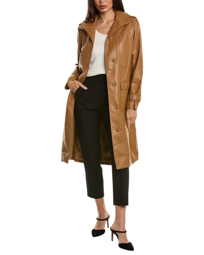 Shop Elie Tahari Vegan Leather Trench Coat In Brown