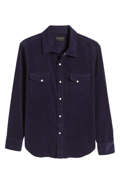 Shop Goodlife Stretch Corduroy Snap Front Shirt In Midnight