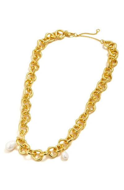 Shop Madewell Freshwater Cultured Pearl Chain Necklace In Vintage Gold