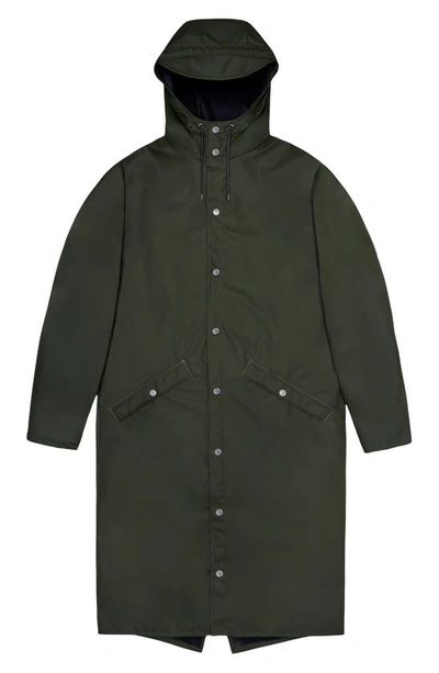 Rains Waterproof Hooded Long Jacket In Green