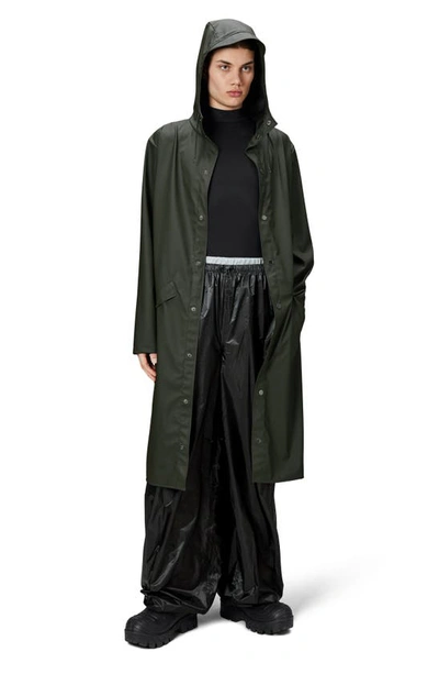 Rains Waterproof Hooded Long Jacket In Green