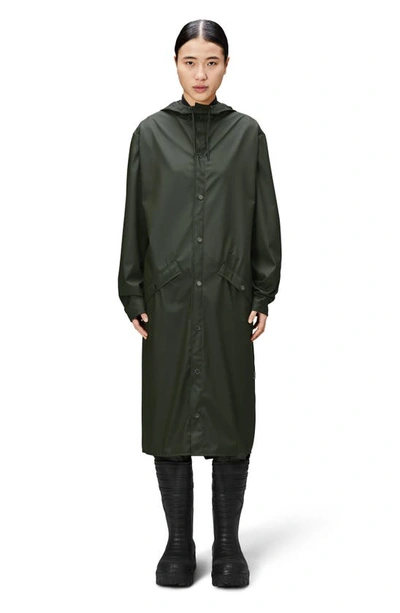 Rains Waterproof Hooded Long Jacket In Green