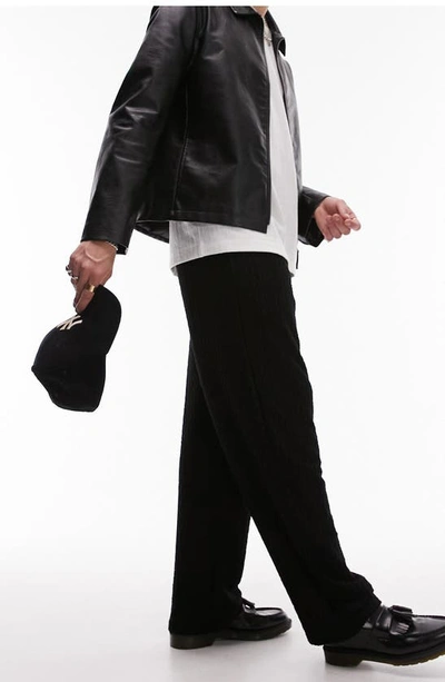 Shop Topman Straight Leg Textured Velour Pants In Black