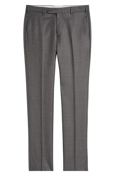 Zanella Parker Classic Wool Sharkskin Dress Pants In Med Grey