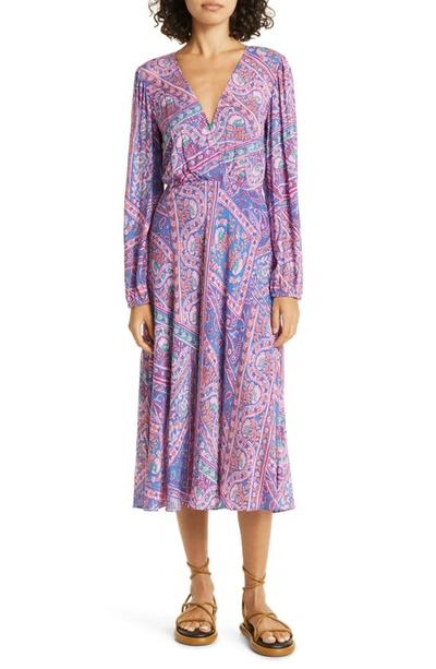 Shop Ba&sh Franky Paisley Long Sleeve Midi Dress In Bleu/pink
