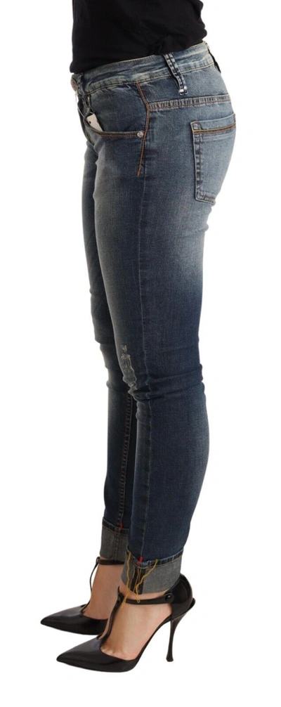 Acht Blue Washed Cotton Low Waist Skinny Denim  Trouser Jeans In Blue