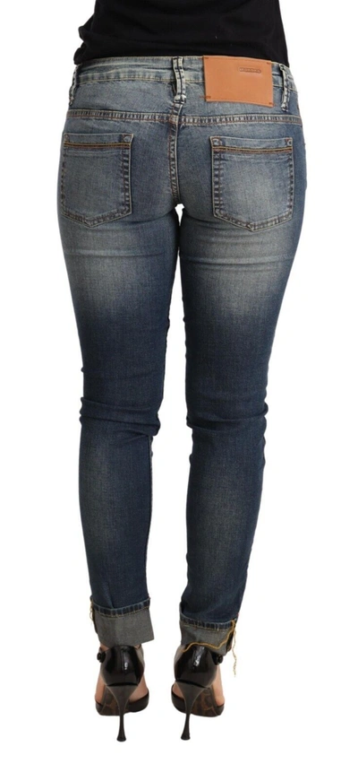 Acht Blue Washed Cotton Low Waist Skinny Denim  Trouser Jeans In Blue
