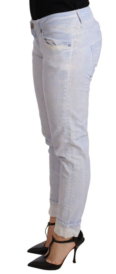 Acht Light Blue Cotton Slim Fit Denim Low Waist Denim Jeans In Light Blue
