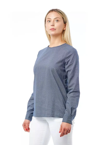 Shop Bagutta Geometric Round Neck Cotton Women's Blouse In Blue