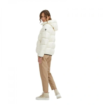 Shop Centogrammi Elegant White Hooded Feather Women's Jacket