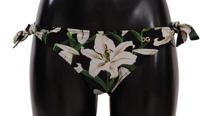 Shop Dolce & Gabbana Elegant Lily-print Bikini Women's Bottom In Black