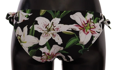 Shop Dolce & Gabbana Elegant Lily-print Bikini Women's Bottom In Black
