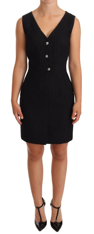 Shop Dolce & Gabbana Elegant Black Sheath Mini Dress With Crystal Women's Buttons