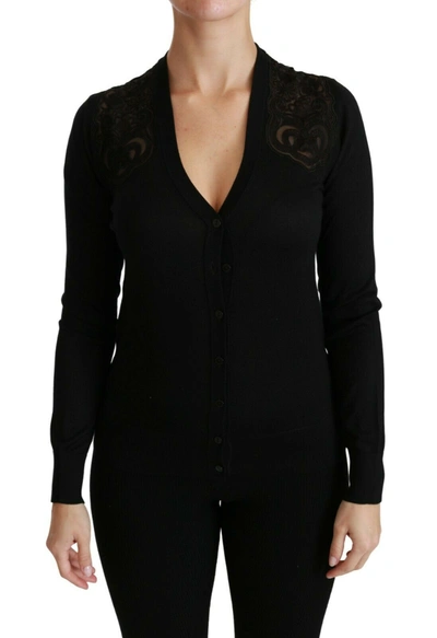 Shop Dolce & Gabbana Alluring Silk Blend Lace Women's Cardigan In Black