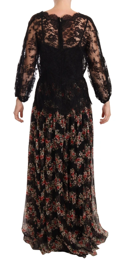 Shop Dolce & Gabbana Elegant Lace Floral Maxi Dress With Polka Women's Dots In Black